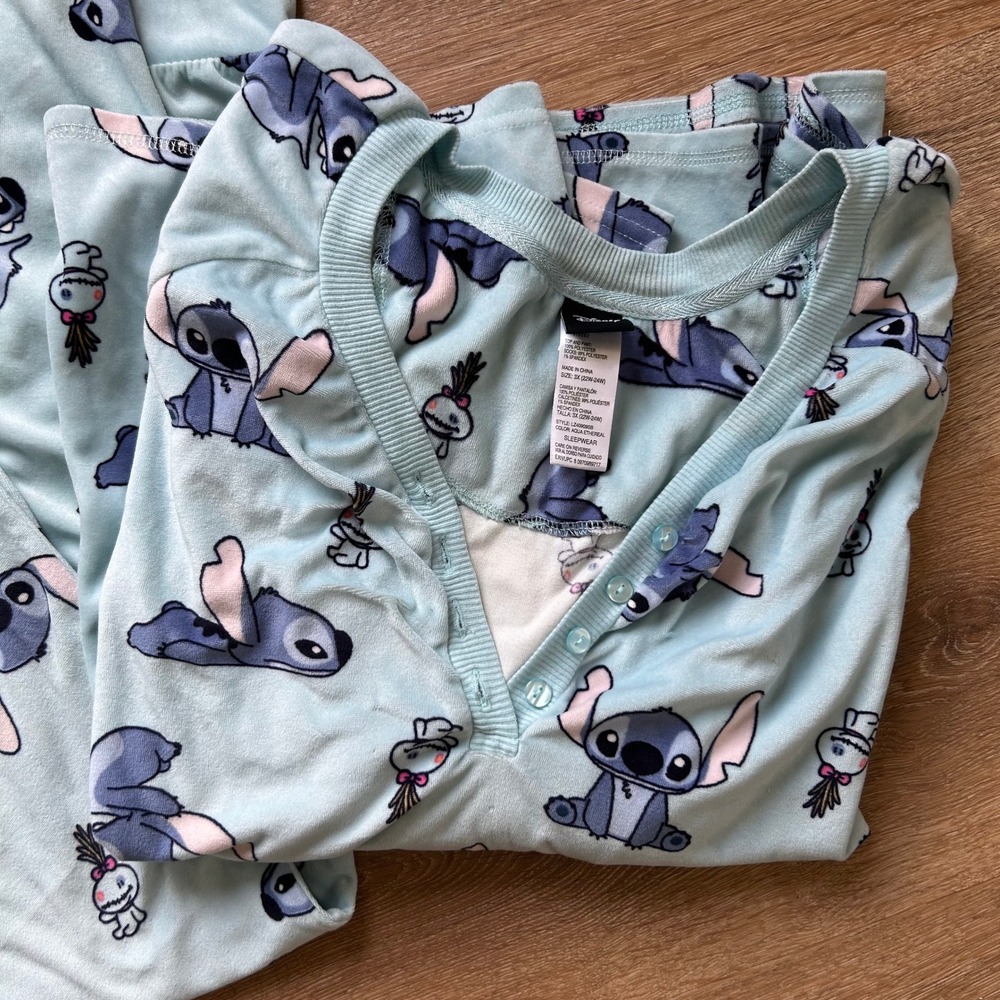 Disney Lilo & Stitch Aqua Ethereal Pajama Set 3X Henley Top Jogger Pants - Picture 2 of 10